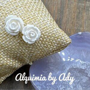 White rose stud earrings